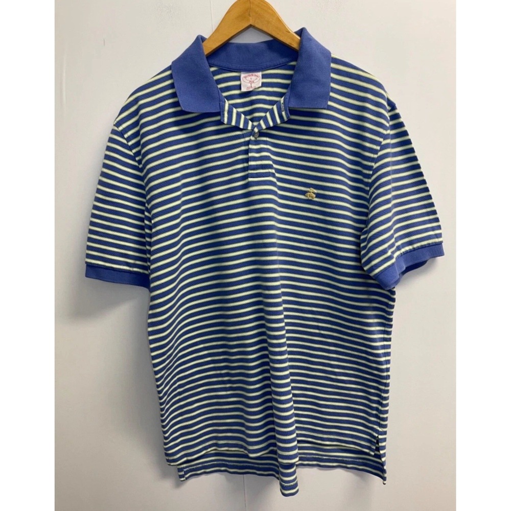 Brooks Brothers 346‎ Men's Size L Polo Shirt Striped Blue White, Logo Embroidery